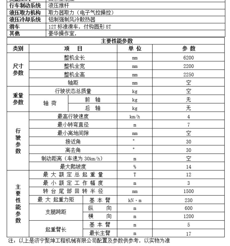 12噸履帶吊基本參數